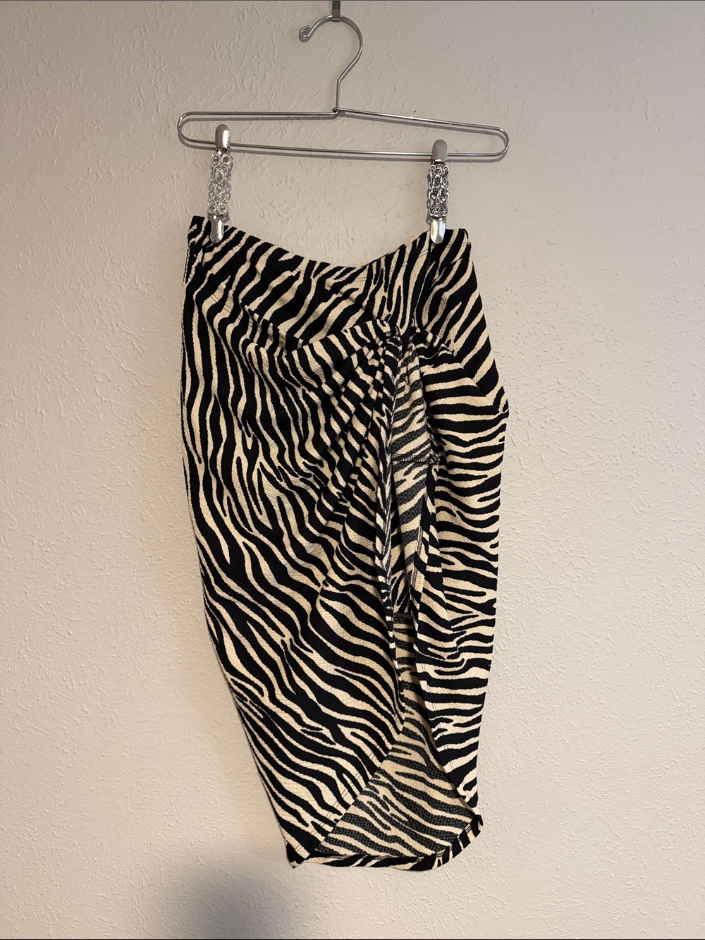 Zebra Print Wrap-Style Midi Skirt in Black and Cream